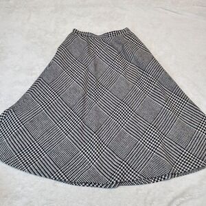 Vintage Personal Petite Black White Houndstooth Wool Academia Twee Midi Skirt XS